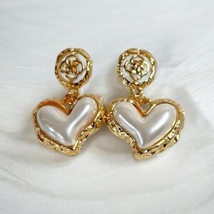 Heart Pearl Drop Earrings – Romantic Rose & Heart Dangle